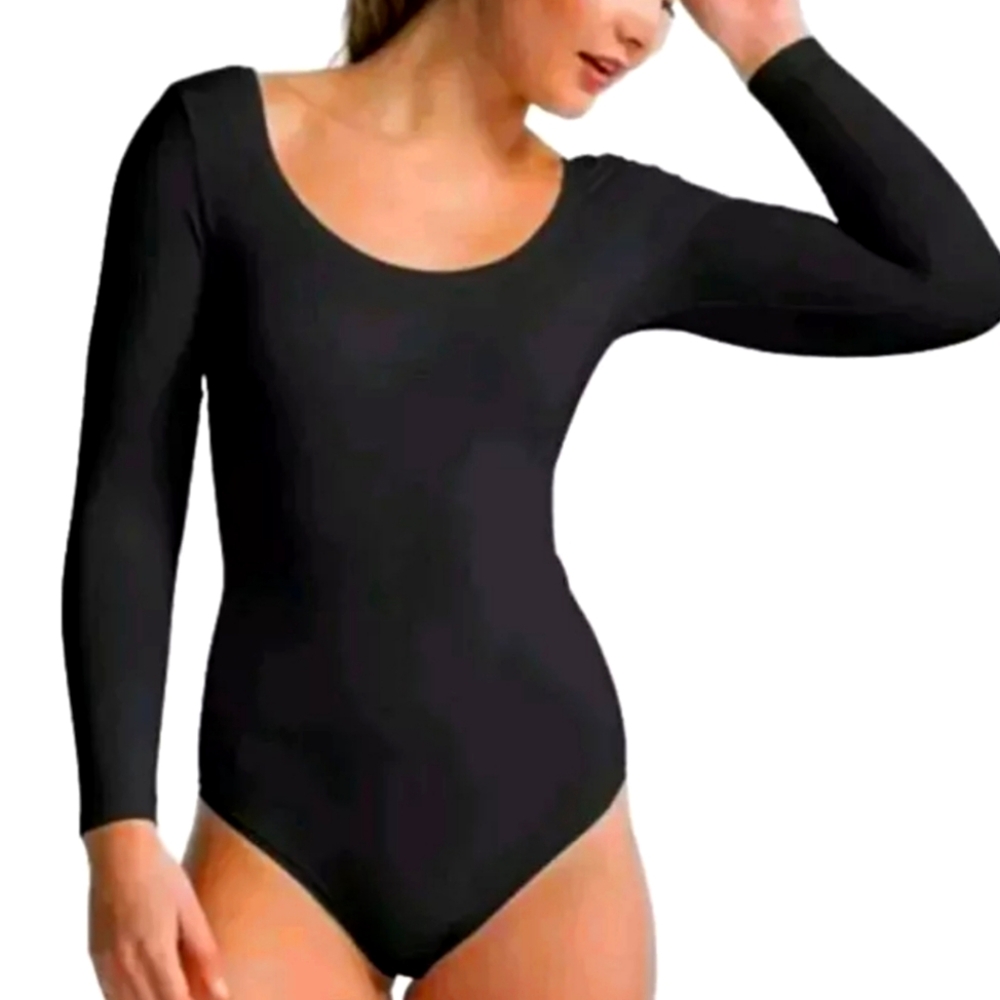 SPANX Long Sleeve Base BodySuit Zoned Tummy Slimming Size M NWT Very Black
